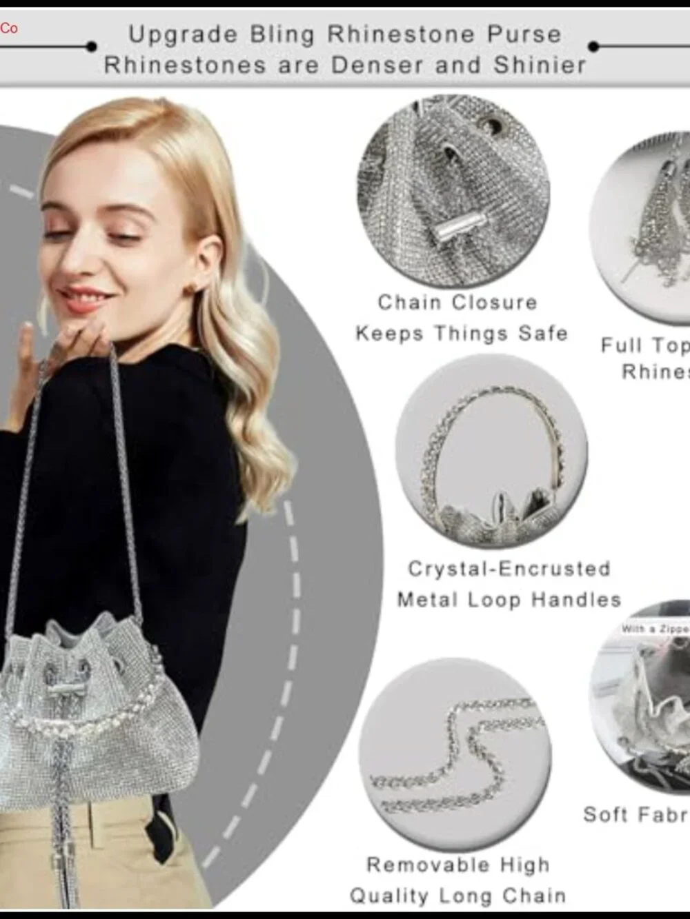 Rhinestone Evening Bag Sparkly Clutch Purse with Chain